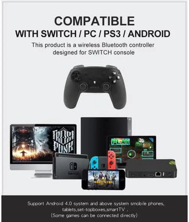 Alt view image 2 of 7 - New Wireless Bluetooth Gamepad, Wireless Controller Remote Joystick for Nintendo Switch Console, PS3, PC, IOS13, Supports Gyroscope axis, Turbo and Dual Vibration(black)