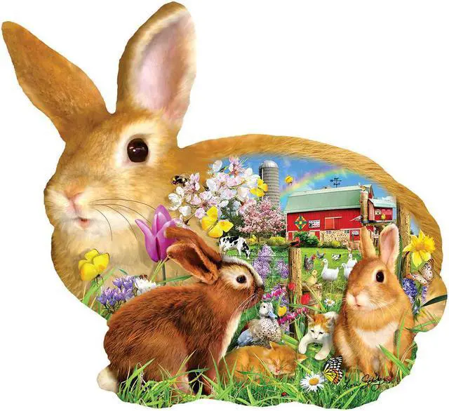 Main image of SUNSOUT INC Springtime Bunnies Shaped 1000 pc Jigsaw Puzzle by Artist: Lori Schory