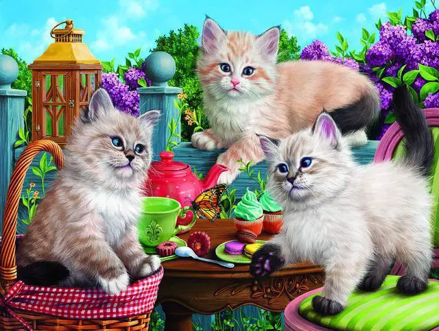 Main image of Kitten Tea Party 500 pc Jigsaw Puzzle by SUNSOUT INC