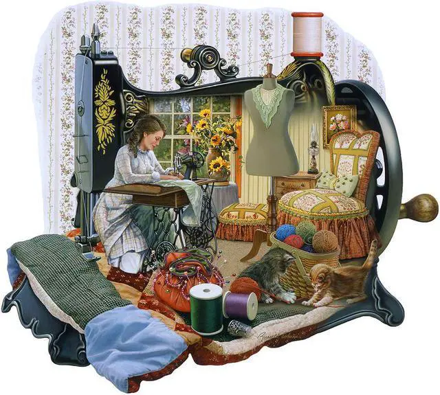 Main image of Sewing Memories 1000 pc Special Shaped Jigsaw Puzzle by SUNSOUT INC