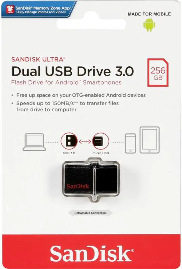 Alt view image 4 of 8 - Sandisk Ultra Dual USB 3.0 256 GB USB flash drive 3.0 (3.1 Gen 1) USB Type-A connector Black, Red