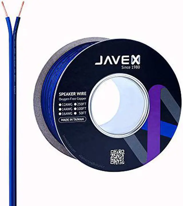 Main image of 16-Gauge AWG JAVEX Speaker Wire OFC Oxygen-Free Copper 99.9% Cable for Hi-Fi Systems, Mixer, Amplifiers, AV receivers, Home Theater, Subwoofer, and Car Audio System, 100 FT, Blue/Black