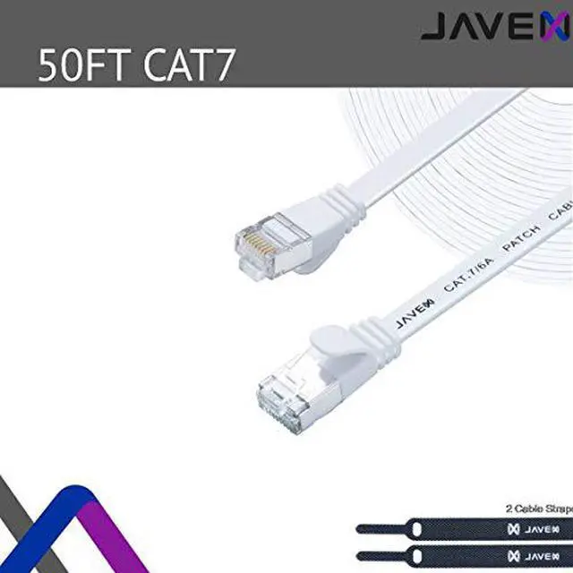 Alt view image 2 of 6 - CAT 6A / CAT 7 Ethernet JAVEX Patch Cable Network Internet Cord RJ45 Standard 600MHz 10Gbps UL Listed S/STP Flat Snagless Shielded Jumper LAN for Modem Router Computer Switches 50 FT White