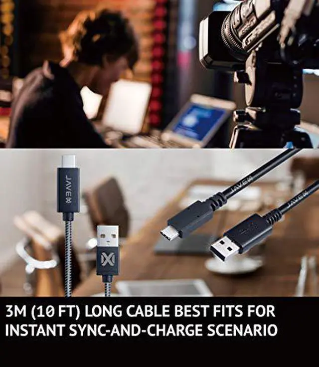 Alt view image 2 of 7 - JAVEX USB [3 Pack] Type-C to A Cable, Reinforced Wire Structure,3,3FT+6FT+10FT, Black