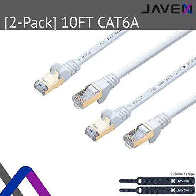 Alt view image 4 of 7 - CAT 6A / CAT 7 Ethernet JAVEX Patch Cable Network Internet Cord RJ45 Standard 600MHz 10Gbps UL Listed Jumper LAN for Modem Router, Game Console and Computer Switches 10 FT 2 Pack White