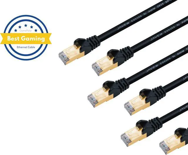 Main image of CAT 6A / CAT 7 Ethernet JAVEX Patch Cable Network Internet Cord RJ45 Standard 600MHz 10Gbps UL Listed Jumper LAN for Modem Router, Game Console and Computer Switches 5 FT 6 Pack Black