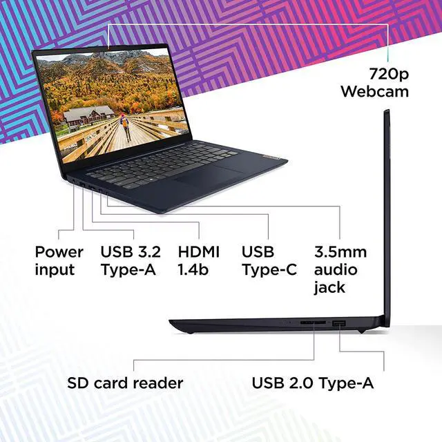 Alt view image 5 of 8 - Lenovo IdeaPad 3 Laptop, 14.0" FHD (1920 x 1080) Display, AMD Ryzen 5 5500U Processor, 8GB DDR4 RAM, 256GB NVMe TLC SSD Storage, AMD Radeon 7 Graphics, Windows 11 Home, 82KT00GVUS, Abyss Blue