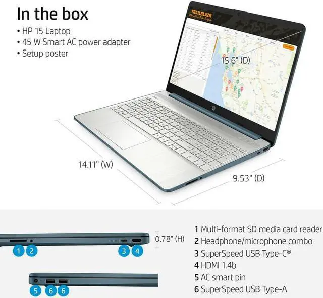 Alt view image 2 of 6 - Newest HP 15.6" FHD Business Laptop, AMD R5-5500U (6 Cores, up to 4GHz), 16GB DDR4 RAM, 512GB PCle SSD, HD Camera, WiFi, Full-Size Keyboard, SD Card Reader, Windows 11, JAWFOAL HMDI Cable