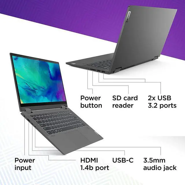 Alt view image 5 of 6 - Lenovo Flex 5 Laptop, 14.0" FHD Touch Display, AMD Ryzen 5 5500U, 16GB RAM, 256GB PCIe SSD, AMD Radeon Graphics, Windows 11 Home ,JAWFOAL HDMI Cable