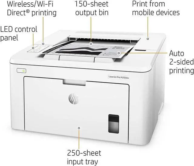 Alt view image 3 of 7 - HP Laserjet Pro M203dw Wireless Laser Printer, Auto 2-Sided Printing, LED Control Panel, Auto-On/Auto-Off Technology, Compatible with Alexa, JAWFOAL Printer Cable