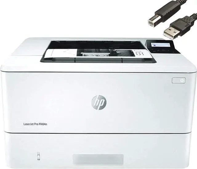 Main image of HP Laserjet Pro M404n Monochrome Printer with Built-in Ethernet, Auto-On/Auto-Off Technology, 40 ppm, 250-Sheet, 4800 x 600 dpi, Control Panel with a 2-line LCD, Bundle with JAWFOAL Printer Cable