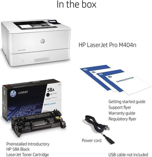 Alt view image 3 of 7 - HP Laserjet Pro M404n Monochrome Printer with Built-in Ethernet, Auto-On/Auto-Off Technology, 40 ppm, 250-Sheet, 4800 x 600 dpi, Control Panel with a 2-line LCD, Bundle with JAWFOAL Printer Cable