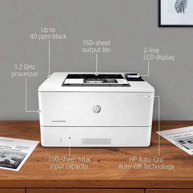 Alt view image 6 of 7 - HP Laserjet Pro M404n Monochrome Printer with Built-in Ethernet, Auto-On/Auto-Off Technology, 40 ppm, 250-Sheet, 4800 x 600 dpi, Control Panel with a 2-line LCD, Bundle with JAWFOAL Printer Cable