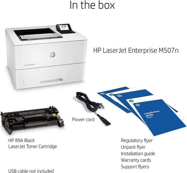 Alt view image 3 of 7 - HP Laserjet Enterprise M507n Monochrome Printer with Built-in Ethernet, 1200 x 1200 dpi, 650-sheet Input Feeder, 45 ppm, 512 MB, 2.7-inch LCD Control Panel, Bundle with JAWFOAL Printer Cable
