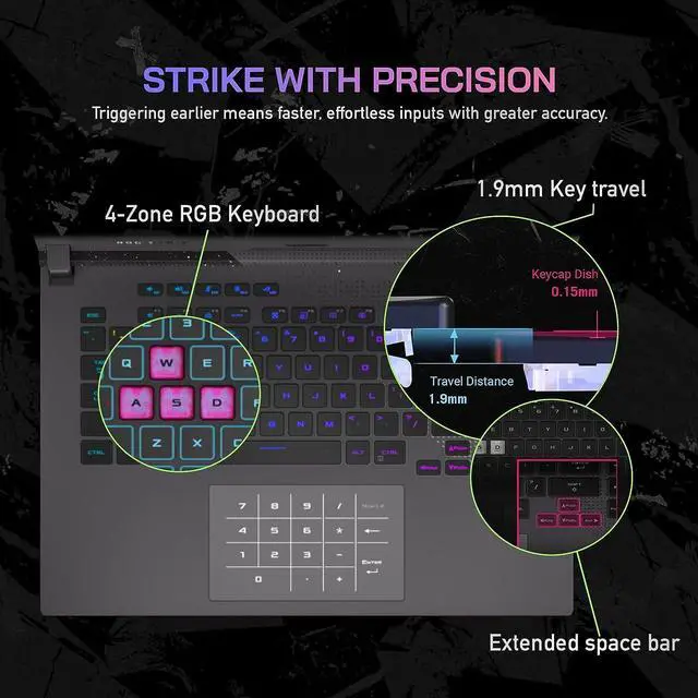 Alt view image 5 of 7 - ASUS ROG Strix G15 Gaming Laptop, 15.6" WQHD IPS 165Hz Display, NVIDIA GeForce RTX 3060, AMD Ryzen 7 6800H (Octa Core), 32GB DDR5 RAM, 1TB SSD, Wi-Fi 6E, Backlit Keyboard, Windows 11 Home