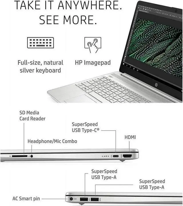 Alt view image 6 of 13 - HP Laptop Touchscreen Computer, 15.6" FHD IPS Display, Intel Core i7-1255U, 16GB RAM, 1TB SSD, Intel Iris Xe Graphics, Media Card Reader, Windows 11 Home in S Mode, Bundle With Cefesfy USB Hub