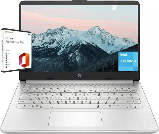 Main image of HP 14" Slim Laptop for Student & Business, Intel Celeron N4120, 16GB RAM, 384GB Storage (128GB eMMC+ 256GB microSD), HD Display, Webcam, Windows 11 Home in S mode