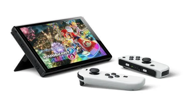Alt view image 4 of 7 - Nintendo Switch Neon White &  Black Edition 64GB OLED Console - International Version