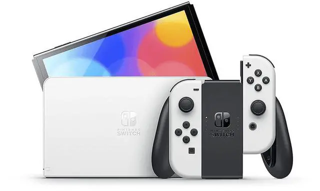 Alt view image 3 of 7 - Nintendo Switch Neon White &  Black Edition 64GB OLED Console - International Version