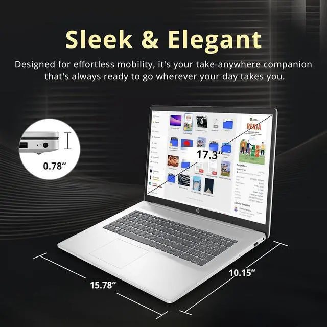 Alt view image 3 of 7 - HP 17.3" FHD Flagship Laptop for Business and Students, AMD Ryzen 5 7430U (6-core), 300 nits IPS Display, 64GB DDR4, 1TB SSD, Wi-Fi 6, Windows 11 Pro