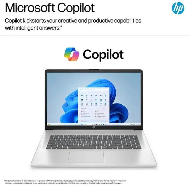 Alt view image 2 of 7 - HP Flagship 17 Laptop Computer - 17.3" 250 nits Display, Intel Core i3-N305, 8GB RAM, 256GB SSD, Windows 11 Home, Numeric Keypad, Wi-Fi 6, Copilot