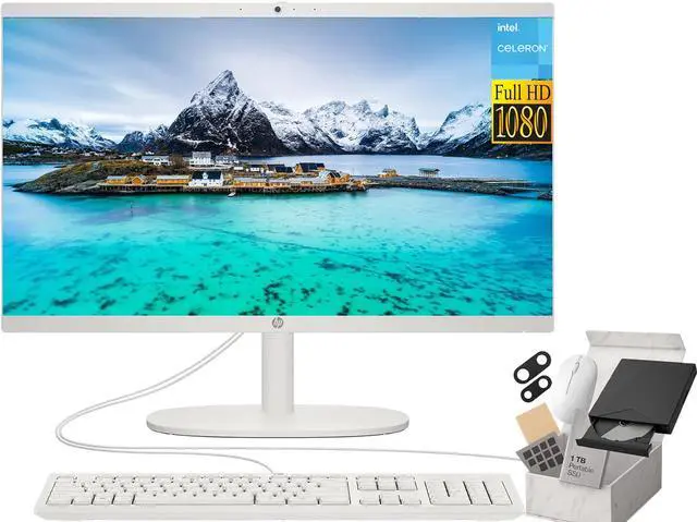 Main image of HP All in One Desktop Computer PC, 21.5" FHD Display, Intel Celeron J4025, Intel UHD Graphics, 4GB RAM, 128GB SSD, True Vision Camera, Wi-Fi 6, Windows 11 S
