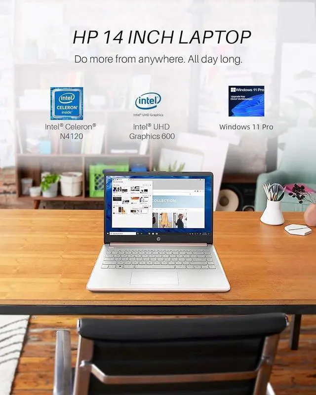 Alt view image 3 of 6 - HP 14" Ultral Light Laptop, 4GB RAM, 128GB eMMC, Intel Quad-Core N4120, Anti-Glare HD Display, Webcam, Windows 11 Home in S Mode