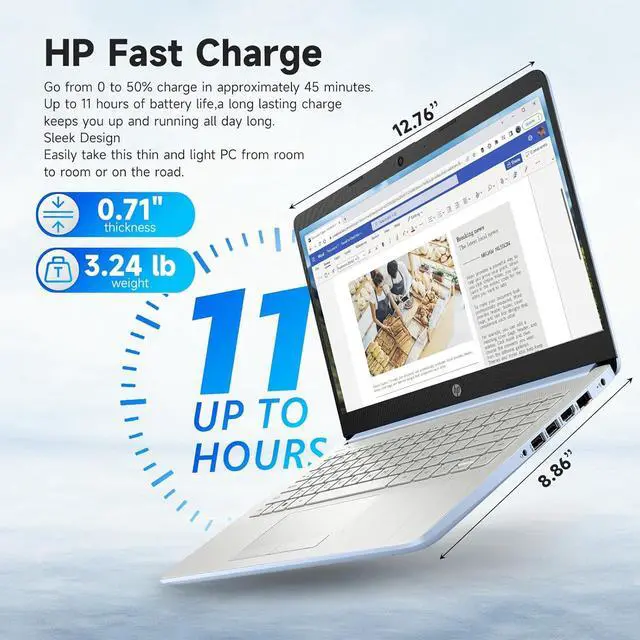 Alt view image 3 of 7 - HP Student Business Laptop, Intel Processor N150 CPU, 14 Inch LED Portable Laptop, 4GB RAM, 128GB UFS, Wi-Fi 6, Copilot AI, Windows 11 H, Sky Blue