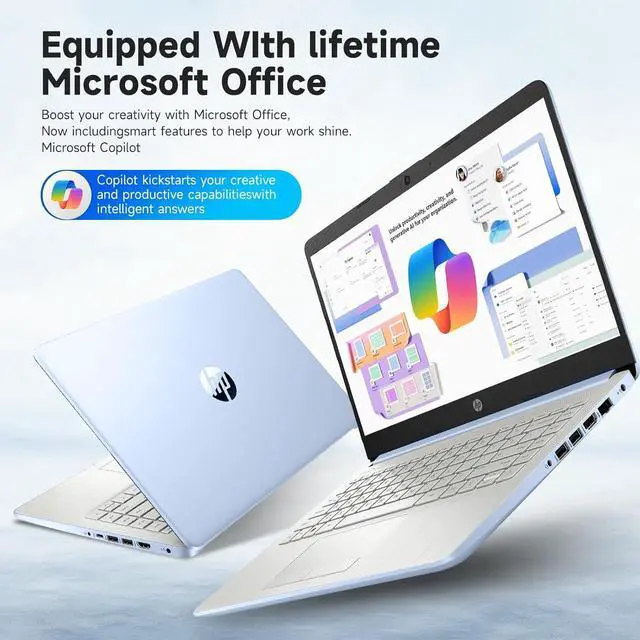 Alt view image 4 of 7 - HP Student Business Laptop, Intel Processor N150 CPU, 14 Inch LED Portable Laptop, 4GB RAM, 128GB UFS, Wi-Fi 6, Copilot AI, Windows 11 H, Sky Blue