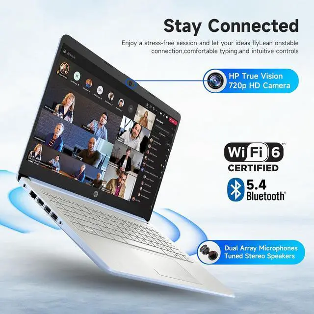 Alt view image 5 of 7 - HP Student Business Laptop, Intel Processor N150 CPU, 14 Inch LED Portable Laptop, 4GB RAM, 128GB UFS, Wi-Fi 6, Copilot AI, Windows 11 H, Sky Blue