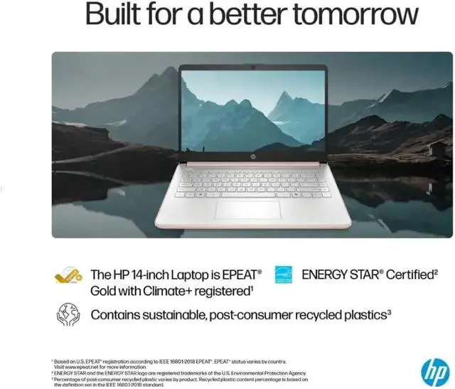 Alt view image 5 of 6 - HP Student Business Laptop, Intel Processor N150 CPU, 14 Inch LED Portable Laptop, 4GB RAM, 128GB UFS, Wi-Fi 6, Copilot AI, Windows 11 H, Rose Gold