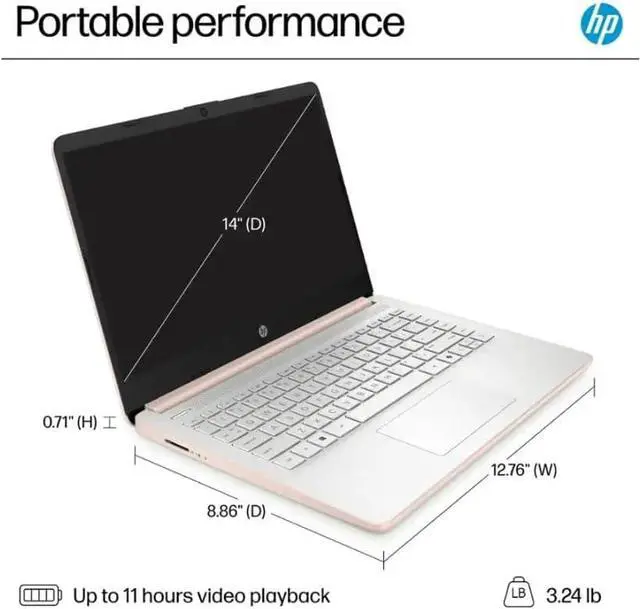 Alt view image 6 of 6 - HP Student Business Laptop, Intel Processor N150 CPU, 14 Inch LED Portable Laptop, 4GB RAM, 128GB UFS, Wi-Fi 6, Copilot AI, Windows 11 H, Rose Gold
