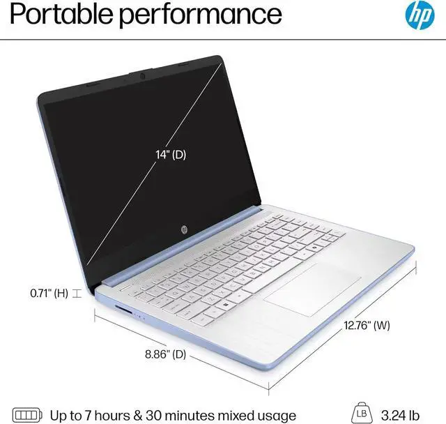 Alt view image 6 of 7 - HP Student Business Laptop, Intel Processor N150 CPU, 14 Inch LED Portable Laptop, 4GB RAM, 128GB UFS, Wi-Fi 6, Copilot AI, Windows 11 H, Sky Blue