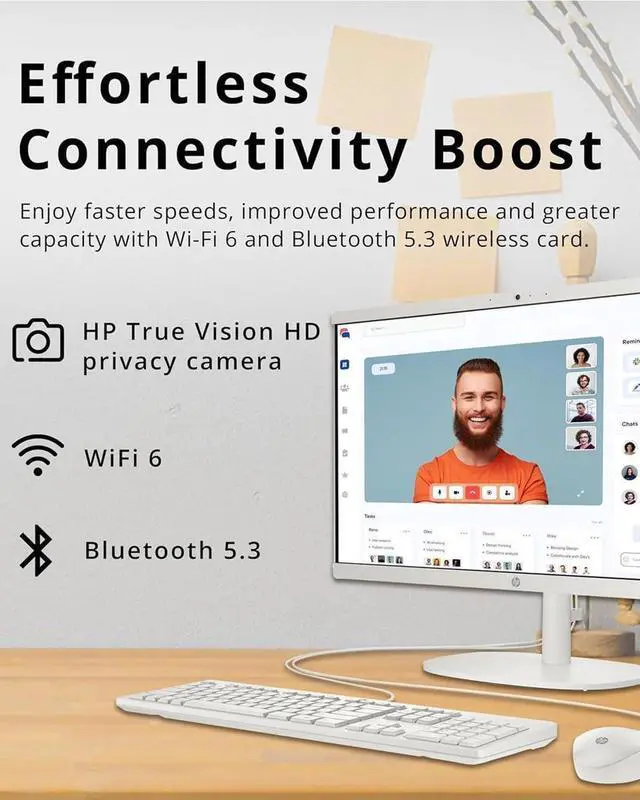 Alt view image 2 of 7 - HP All in One Desktop Computer PC, 21.5" FHD Display, Intel Celeron J4025, Intel UHD Graphics, 4GB RAM, 128GB SSD, True Vision Camera, Wi-Fi 6, Windows 11 S