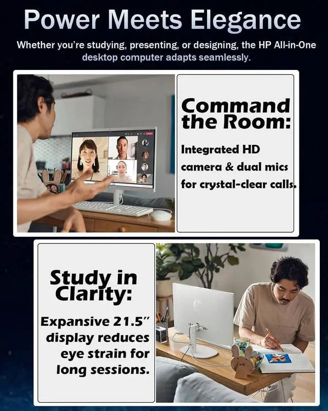 Alt view image 4 of 7 - HP All in One Desktop Computer PC, 21.5" FHD Display, Intel Celeron J4025, Intel UHD Graphics, 4GB RAM, 128GB SSD, True Vision Camera, Wi-Fi 6, Windows 11 S