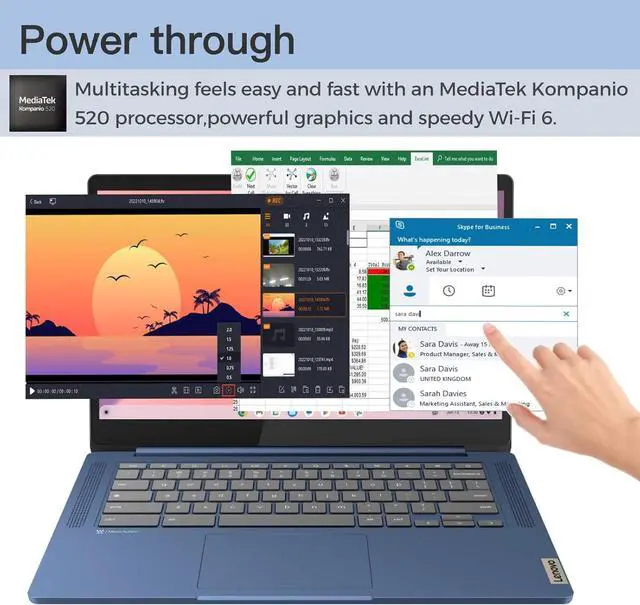 Alt view image 2 of 7 - Lenovo IdeaPad Slim 3 Chromebook, Lightweight Laptop, 14" Full HD Display- 4GB RAM, 64GB eMMC+128GB Micro SD Card, ARM Mali-G52 - HD 720p Camera - MediaTek Kompanio 520 - Abyss Blue