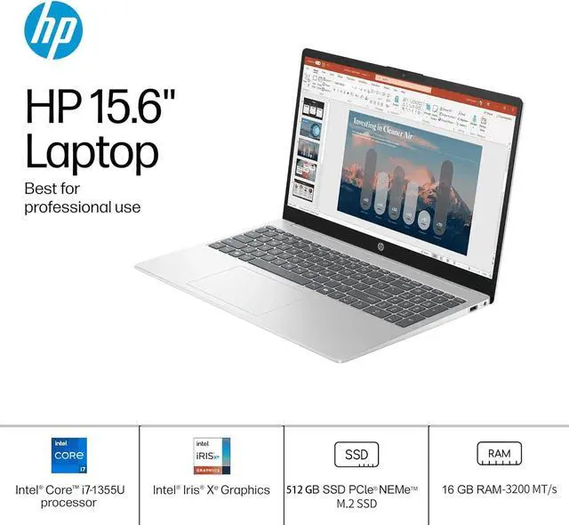 Alt view image 3 of 7 - HP 15.6" FHD Display Touchscreen Laptop Computer, Intel i7 1355U, Intel Iris Xe Graphics, Windows 11 Pro, Wi-Fi6, Bluetooth, Accessoires (16GB RAM + 1TB SSD)