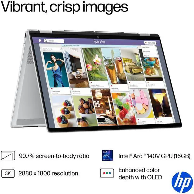 Alt view image 5 of 7 - HP OmniBook 7 Flip 2-in-1 Laptop - Intel Core Ultra 7 258V - 16" 3K OLED Touchscreen - AI Copilot+ PC - 32GB DDR5 RAM, 4TB SSD, Wi-Fi 7, 5MP IR Camera, Backlit KB - Windows 11 Pro