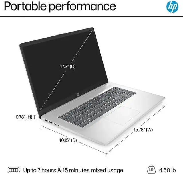 Alt view image 4 of 7 - HP 17-inch Student & Business Laptop - Intel Core i3 - 32GB RAM - 1TB SSD - AI Copilot Key - Windows 11 Pro - Numeric Keypad - Wi-Fi 6 - Silver
