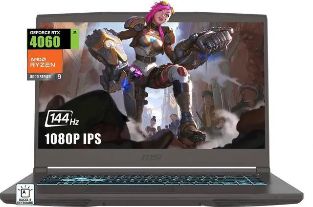 Main image of MSI Thin 15 Gaming Laptop, AMD Ryzen 9 8945HS, 64GB DDR5, 2TB SSD, NVIDIA Geforce RTX 4060, 15.6" 144Hz IPS Display, Windows 11 Pro