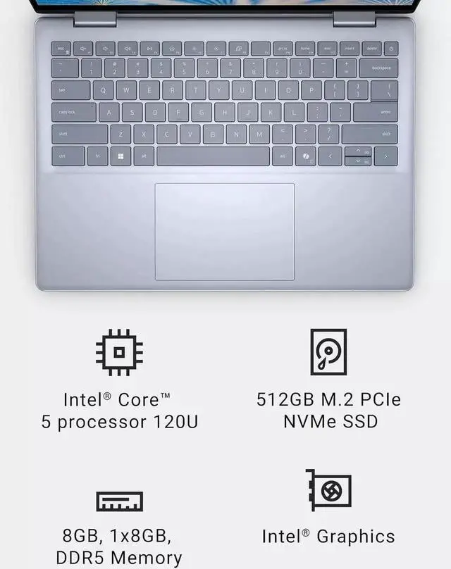 Alt view image 4 of 7 - Dell Newest Inspiron 14" FHD+ 2-in-1 Touchscreen Business Laptop, Intel 5-120U, 32GB DDR5, 1TB SSD, Wi-Fi, Bluetooth, HDMI, Windows 11 Pro