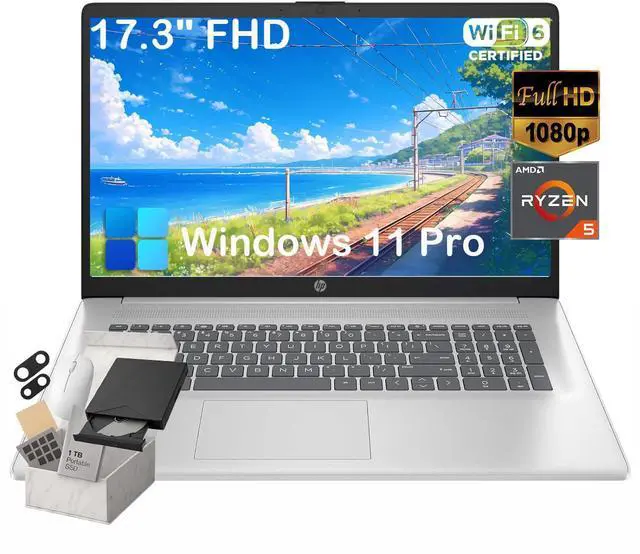 Main image of HP 17.3" FHD Flagship Laptop for Business and Students, AMD Ryzen 5 7430U (6-core), 300 nits IPS Display, 32GB DDR4, 1TB SSD, Wi-Fi 6, Windows 11 Pro