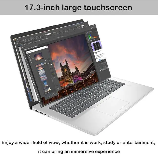 Alt view image 6 of 7 - HP 17.3 Inch HD+ Touchscreen Laptop Computer, Intel Core i7-1355U, 32GB RAM 1TB SSD, Backlit KB, Fingerprint Reader, Rose Gold, Wi-Fi 6, Windows 11 Pro
