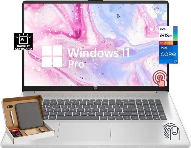 Main image of HP 17.3 Inch HD+ Touchscreen Laptop Computer, Intel Core i7-1355U, 32GB RAM 1TB SSD, Backlit KB, Fingerprint Reader, Rose Gold, Wi-Fi 6, Windows 11 Pro