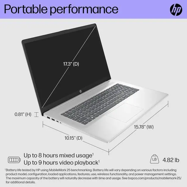 Alt view image 4 of 7 - HP 17 inch Touchscreen Business Laptop, 17.3" HD+ Anti-Glare, AMD Ryzen 5 7530U, 16GB RAM, 512GB SSD, AMD Radeon GPU, Webcam, Wi-Fi 6, Windows 11 Pro