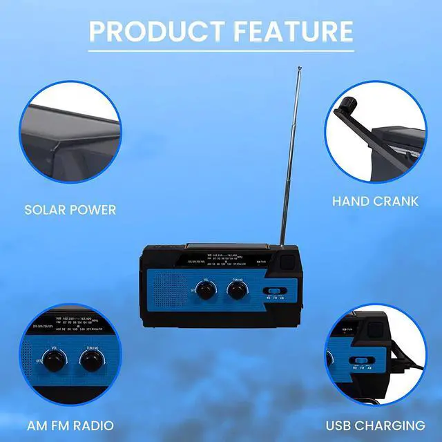 Alt view image 4 of 7 - Emergency Weather Radio 4000MAH Hand Crank Radio Power Bank Charger Flash Light- Small