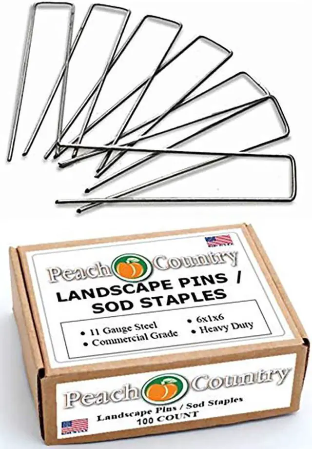 Main image of Peach Country Garden Galvanized Landscape Staples Stakes Fabric Anchor Pin. Sturdy Rust Resistant Gardening Supplies for Anchoring Landscaping. 6 Inch Strong Durable 11 Gauge Steel USA- 100 Count
