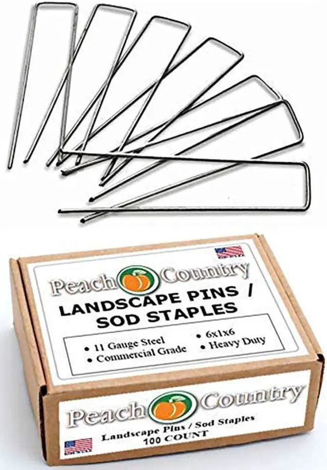 Main image of Peach Country Garden Galvanized Landscape Staples Stakes Fabric Anchor Pin. Sturdy Rust Resistant Gardening Supplies for Anchoring Landscaping. 6 Inch Strong Durable 11 Gauge Steel USA- 1000 Count