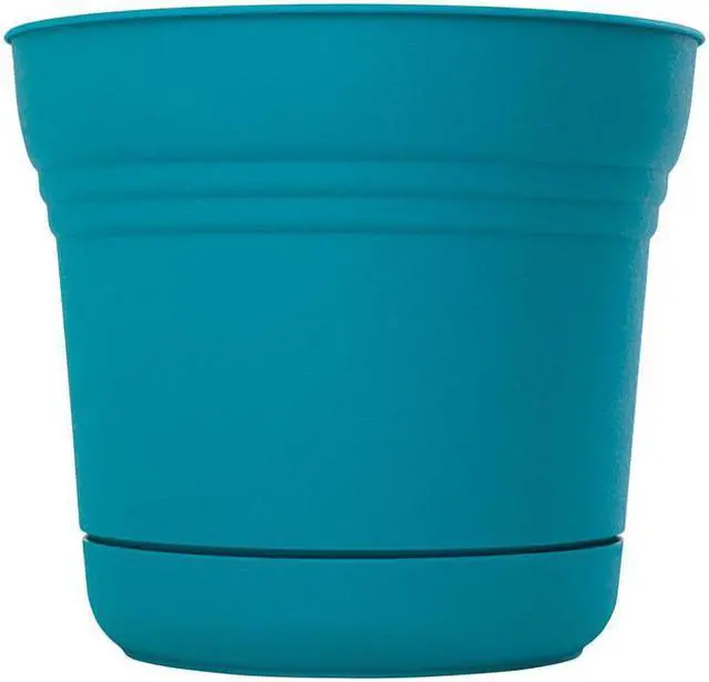 Alt view image 3 of 3 - Bloem SP1426 14 in. Saturn Planter with Saucer, Bermuda Teal