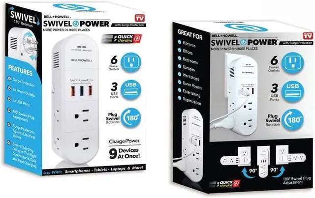 Alt view image 2 of 3 - Bell & Howell 7544 Swivel Power with Surge Protection, 6 Power Outlets 3 USB Ports